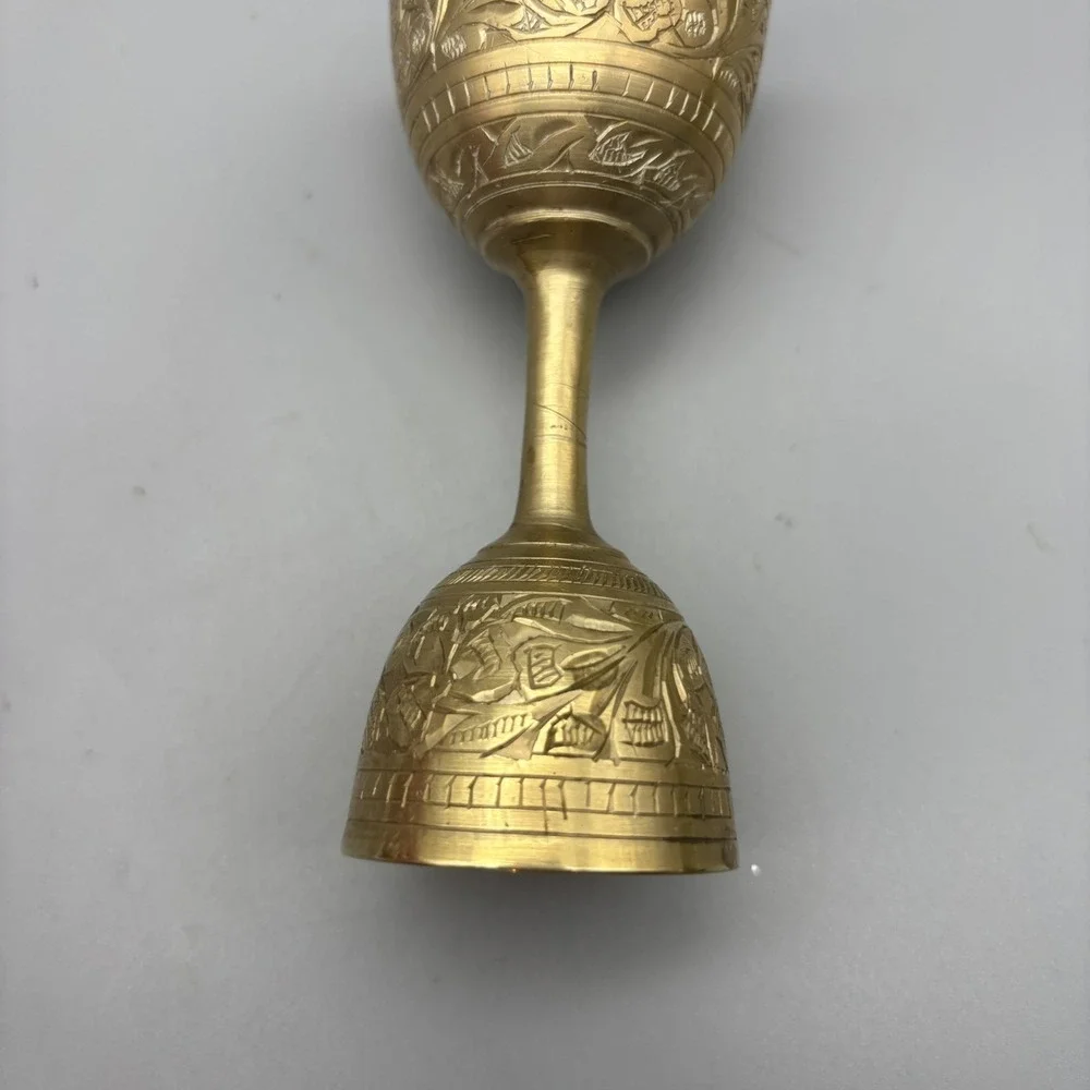 Antique Indian Early 19th Century Brass Double Measuring Cup W/ Intricate Design
